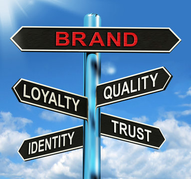 Brand Signpost Shows Loyalty Identity Quality And Trust
