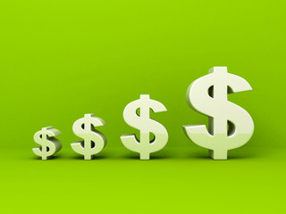 white dollar currency symbols on green background. business conc