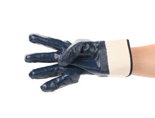 Gloved hand with pointing four fingers