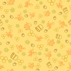 Seamless pattern with honey bees in a honeycomb