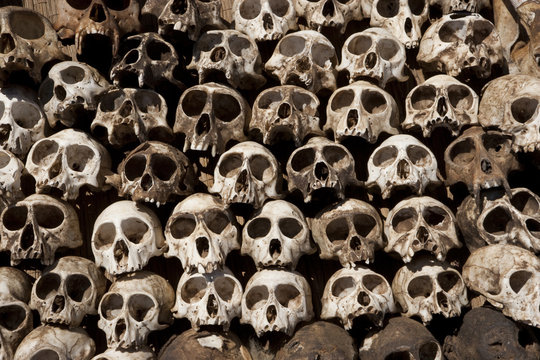 Skulls arranged in a head in Togo. 