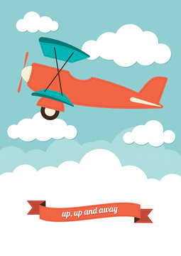 Illustration of a biplane in the clouds