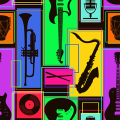 Naklejka premium Bezszwowy wzór instrumentów muzycznych