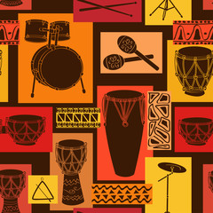 Naklejka premium Musical seamless pattern of drum set