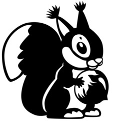 cartoon squirrel black white