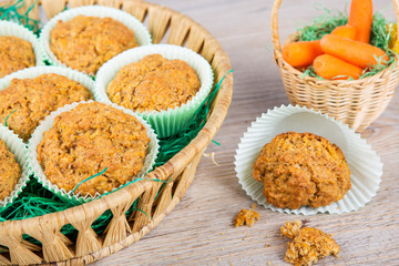Homemade carrot muffins baked for Easter holdiay