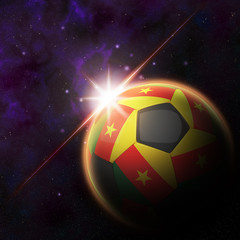 Fototapeta premium Flag on 3d football with rising sun illustration