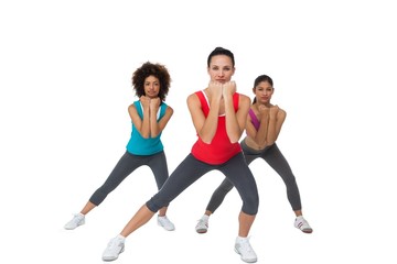 Obraz na płótnie Canvas Full length portrait of women doing power fitness exercise