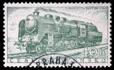 Czechoslovakia stamp show Rady 534 Locomotive of 1945 - obrazy, fototapety, plakaty