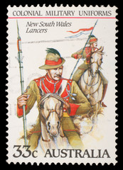 Stamp printed in Australia shows New South Wales Lancers
