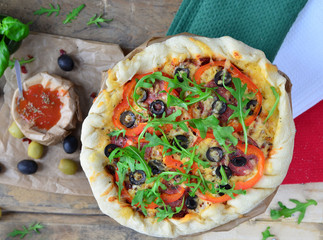 Italian salami-olives pizza topping