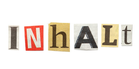 Inhalt, Wort Zeitungs Buchstaben, Freisteller