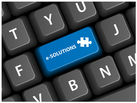 "e-SOLUTIONS" Key on Keyboard (business idea project innovation)