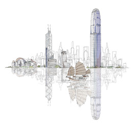 Artistic sketch of Hong Kong bay, sketch collection