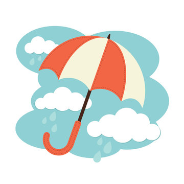 Illustration Of An Umbrella And Rain Clouds