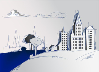 Obraz premium Ripped paper town, City collection