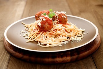 Spaghetti with tomato sauce and meatballs