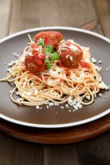 Spaghetti with tomato sauce and meatballs