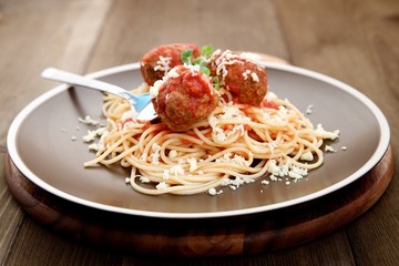 Spaghetti with tomato sauce and meatballs