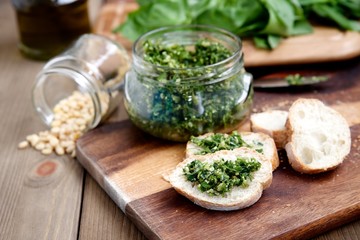Pesto sauce with ingredients