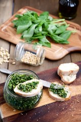 Pesto sauce with ingredients
