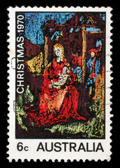 Stamp printed in the Australia shows Madonna and Child