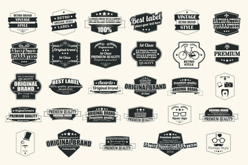 Collection of vintage retro labels, badges, stamps, ribbons