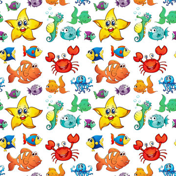 Seamless design with sea creatures