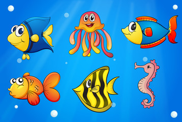 Naklejka premium A sea with colorful creatures