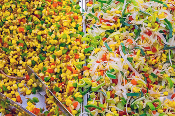 Different salads at a salad buffet