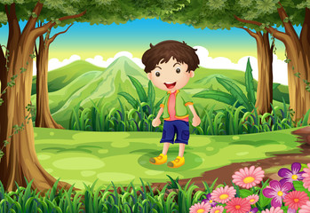 Obraz na płótnie Canvas A playful kid at the forest