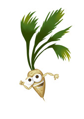Running beige parsnip cartoon, a fit character jogging.
