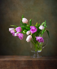 Still life with colorful tulips