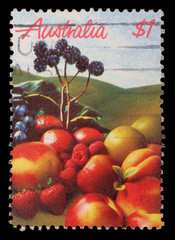 Stamp printed in Australia shows fruits