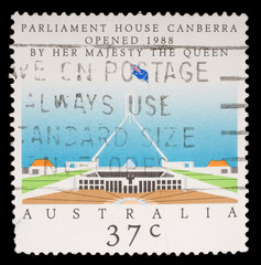 Stamp Australia, shows Parliament House, Canberra