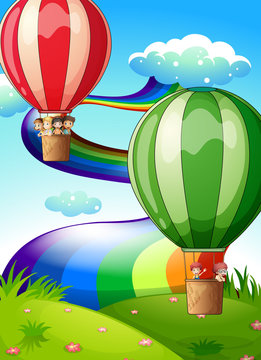 Floating balloons with kids