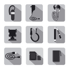 mobile accessories icon set