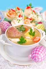 easter white borscht with egg and sausage