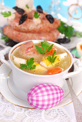 easter white borscht with egg and sausage