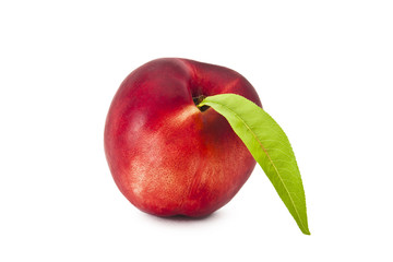 peach with leaves isolated on white background