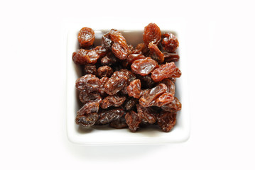 Raisins in a Square White Bowl