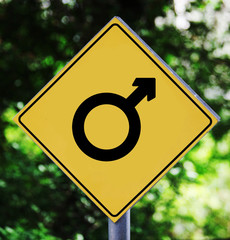 Yellow label with man gender pictogram