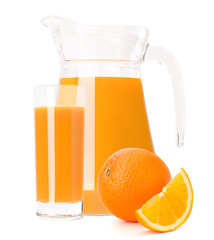 Orange fruit juice in glass jug