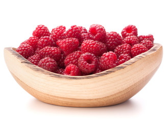 raspberries in wooden bowl