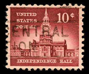 Stamp printed in USA, shows Independence Hall in Philadelphia