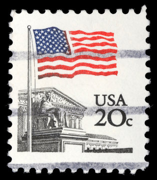 Stamp printed in the USA shows Flag Over Supreme Court Issue