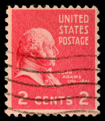 Stamp printed in USA shows John Adams, circa 1938