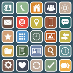 Contact flat icons on blue background