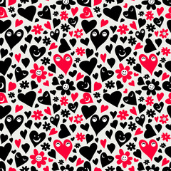 Valentine romantic seamless pattern with funny hearts