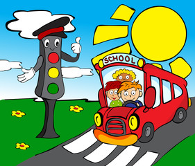 Traffic lights with school bus